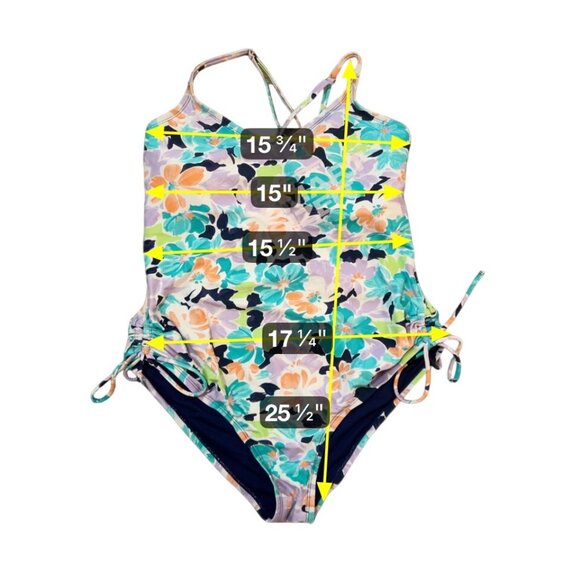 Ninety-Nine Floral Tank One-Piece Swimsuit Adjustable Ties Strappy Back 1XL 1749 - Picture 4 of 7